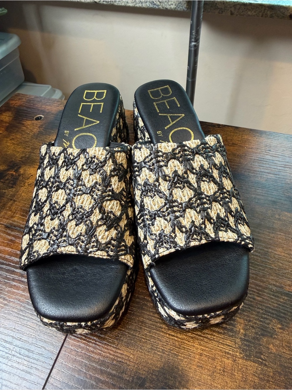 Beach by Matisse Black Natural Woven Platform Slide Sandals Size 8M - Picture 3 of 9